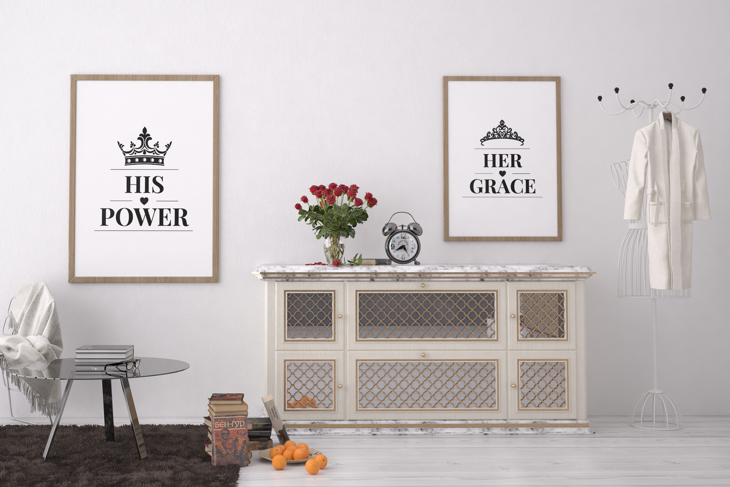 His Power Her Grace Wall Art Set, Elegant Couple Prints, Bedroom Decor Pair, Romantic Relationship Gift