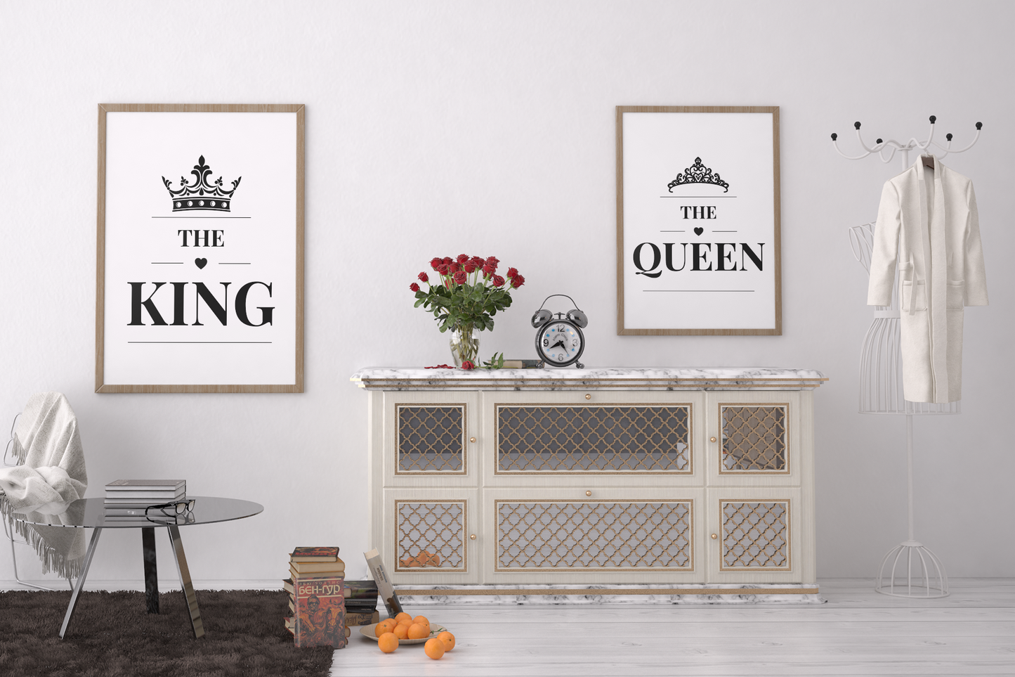 The King The Queen Wall Art Set, Minimal Couple Prints, Bedroom Decor Pair, His and Hers Poster Gift