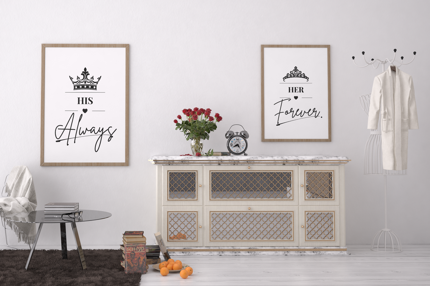 His Always Her Forever Wall Art Set, Romantic Couple Prints, Bedroom Decor Pair, Anniversary Gift for Couples