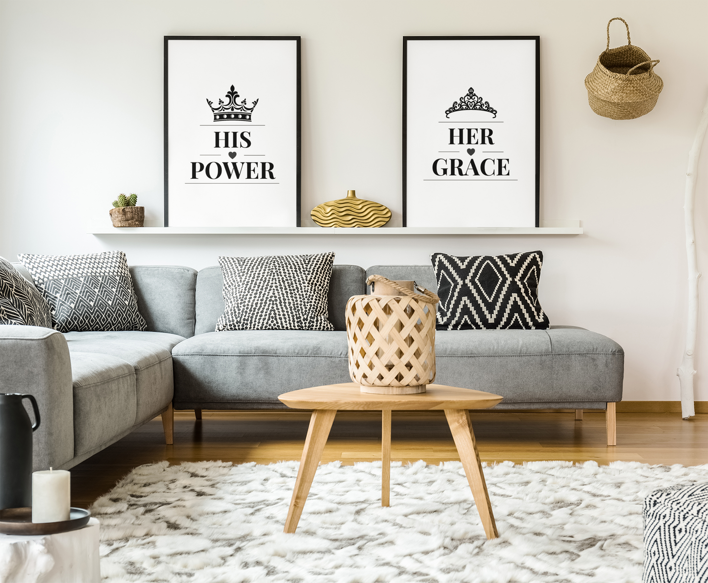 His Power Her Grace Wall Art Set, Elegant Couple Prints, Bedroom Decor Pair, Romantic Relationship Gift