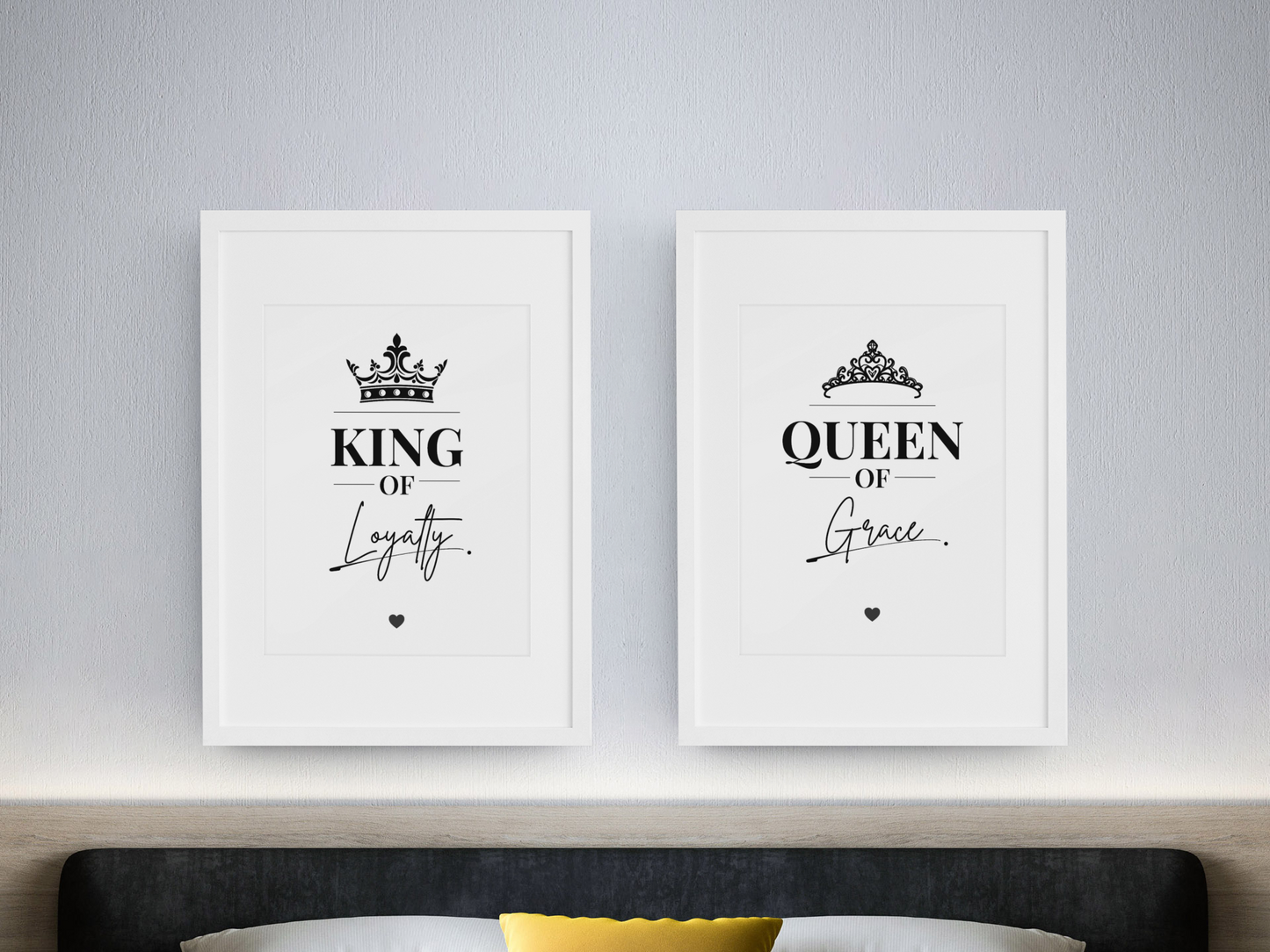 King of Loyalty Queen of Grace Wall Art Set, Elegant Couple Prints, Bedroom Decor Pair, Romantic Gift for Couples