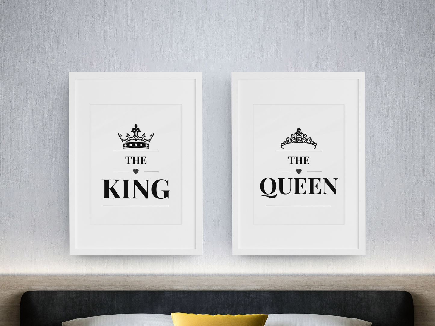 The King The Queen Wall Art Set, Minimal Couple Prints, Bedroom Decor Pair, His and Hers Poster Gift