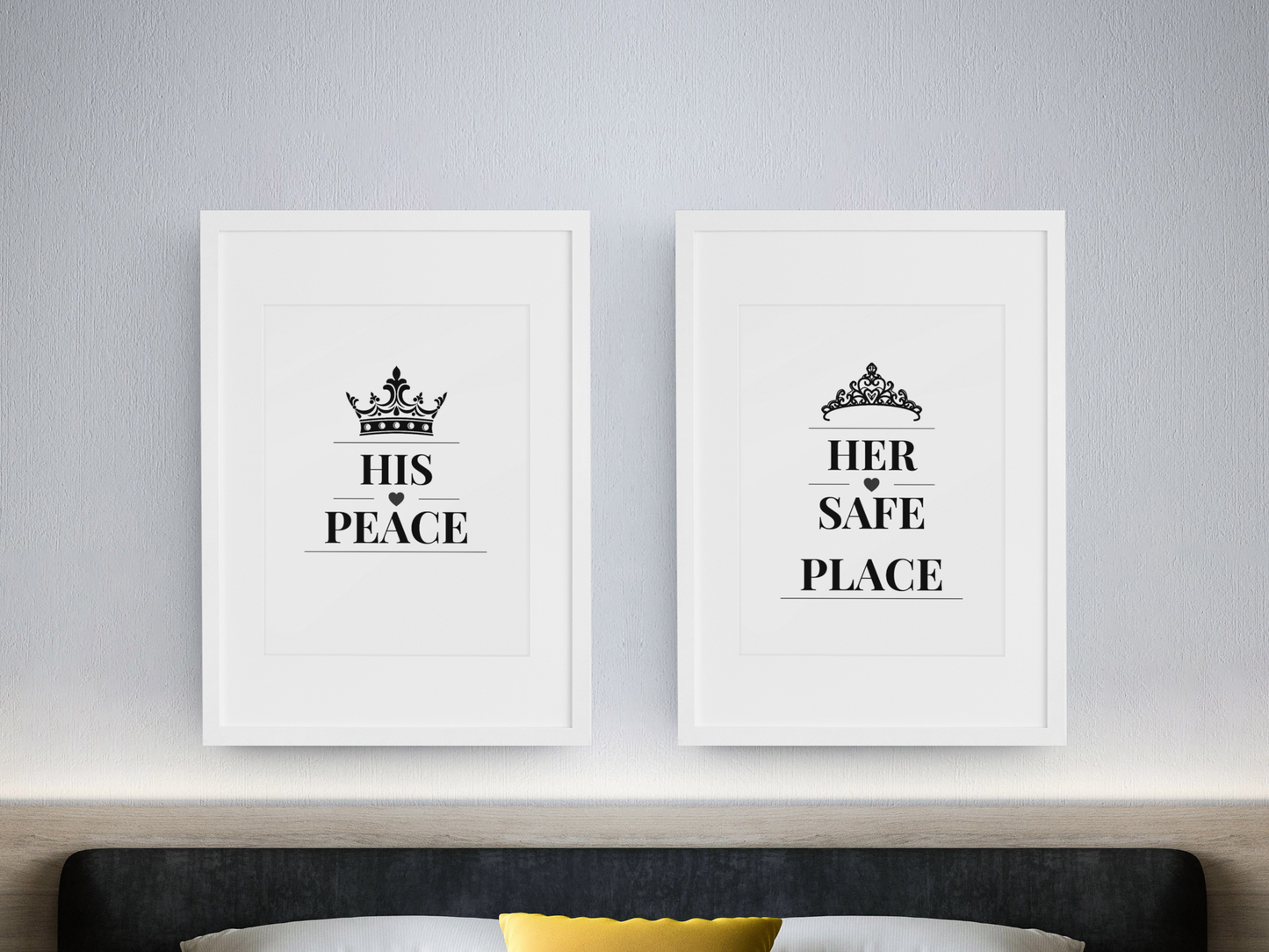 His Peace Her Safe Space Wall Art Set, Romantic Couple Prints, Bedroom Decor Pair, Meaningful Relationship Gift