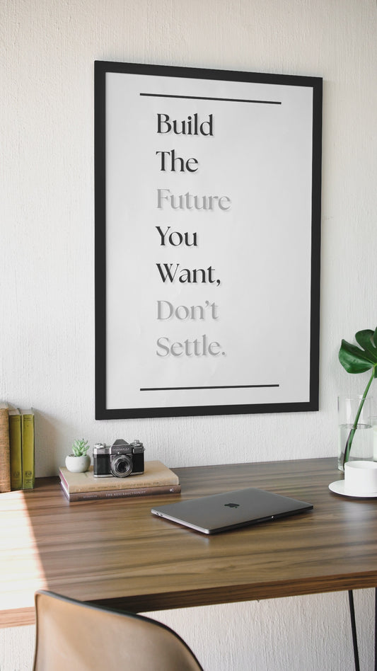 Build The Future You Want, Don't Settle | Motivational Office Wall Art | Discipline & Success Poster Print